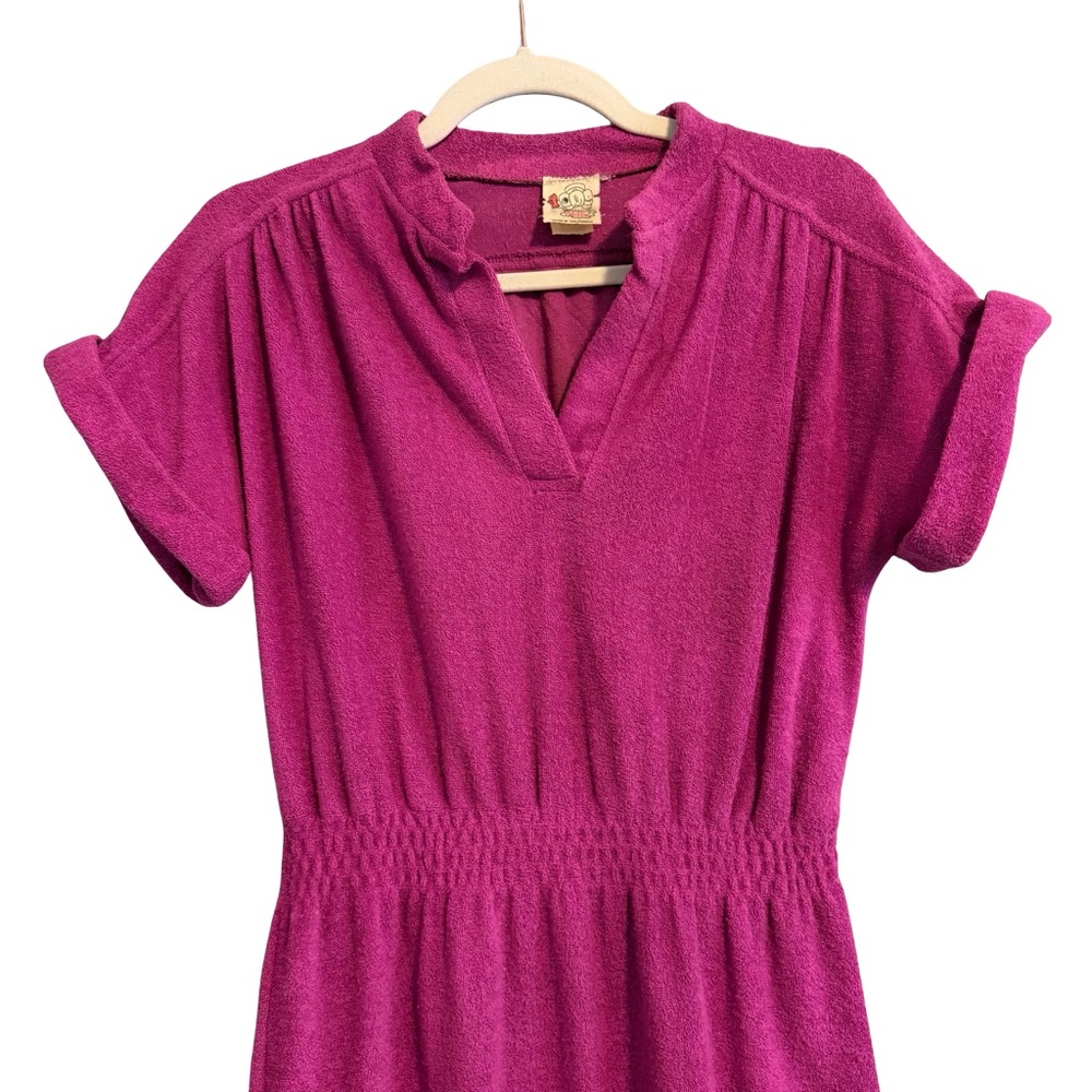 VTG 1970s magenta terrycloth midi dress. Pididdle California brand. Size Medium. - Picture 3 of 9